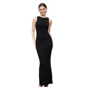 Popilush Black Shapewear Modal Sleeveless Crew Neck Slimming XXL Maxi Dress With